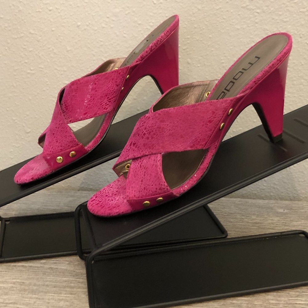 Snake Embossed Studded Suede Sandal Slides - NWOT